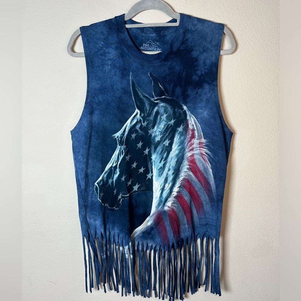 The Mountain Women's Blue American Flag Horse Fringe Tank